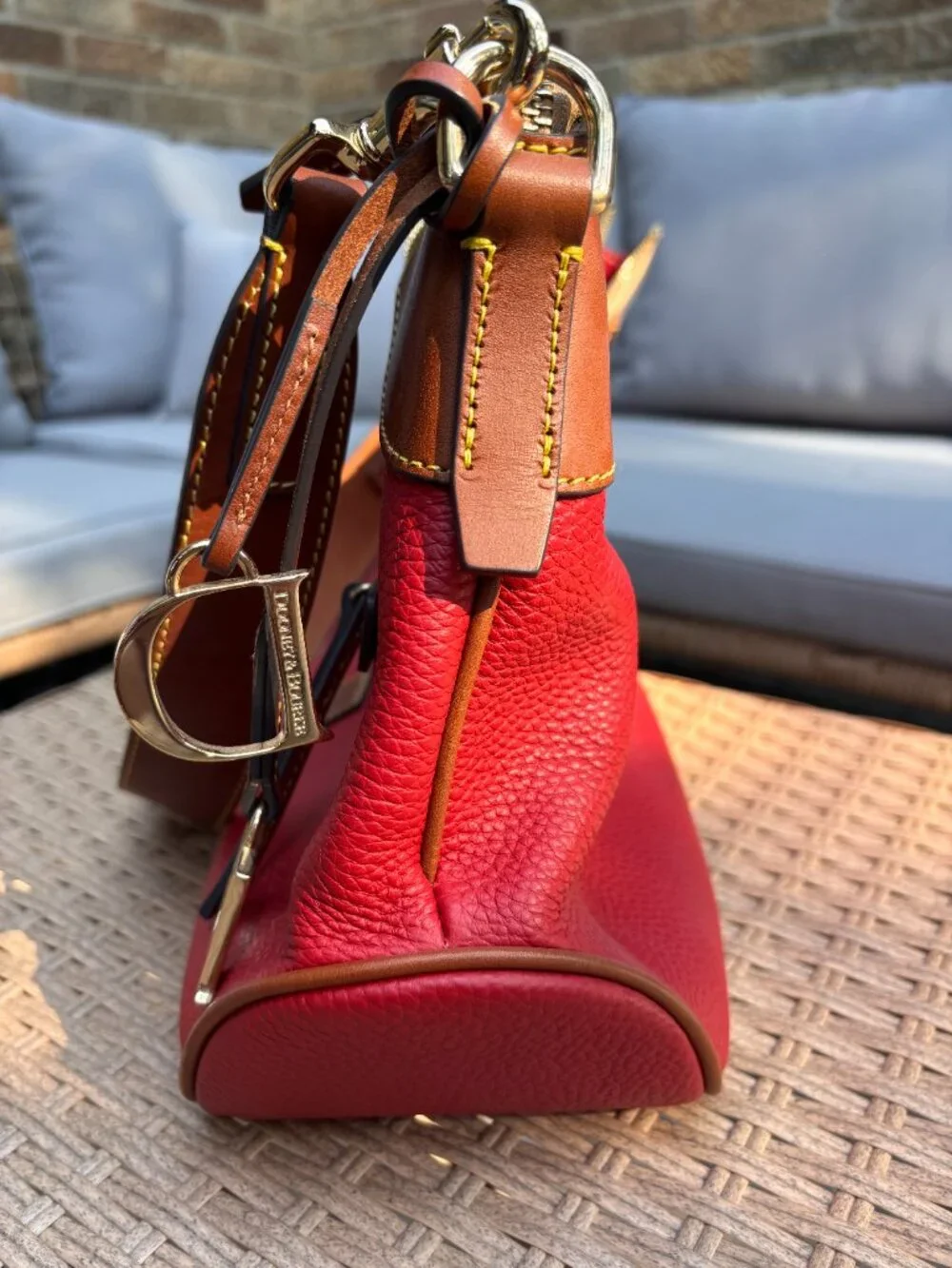 DOONEY & BOURKE Red Pebble Grain Leather Hobo Shoulder Bag